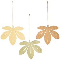 Product Decorative Hanging Wood Autumn Leaves Green Natural Brown 12x10cm 12 pcs