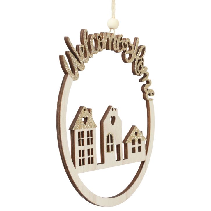 Product Decorative hanger wood gold glitter Welcome Home Ø16.5cm 6pcs