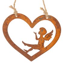Product Decorative metal hanging ornaments, rusted finish, heart-shaped angel design, Ø15cm, 6 pieces