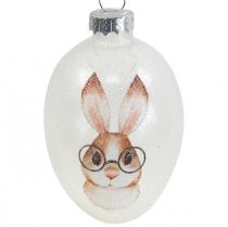 Product Deco hanger glass deco eggs rabbit with glasses glitter 5x8cm 6pcs