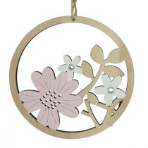 Product Decorative Hanging Wood Flowers Natural White Purple Glitter Ø12cm 6 Pcs