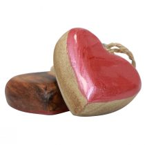 Product Decorative hanger wood wooden hearts decoration pink shiny 6cm 8pcs