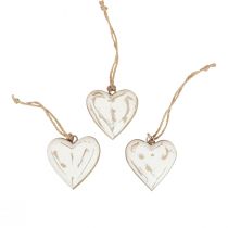 Product Decorative hangers wood wooden hearts natural white gold vintage 6cm 8pcs
