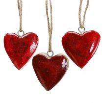 Decorative hanger wooden hearts decorative hearts red Ø5–5.5cm 12 pieces
