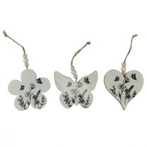 Product Decorative hanger heart flower butterfly white natural 9cm 3pcs