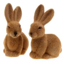 Product Decorative bunny flocked brown Easter bunny decoration 15cm 4pcs