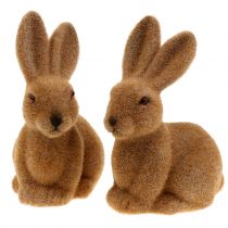 Product Decorative Bunny Flocked Brown Easter Bunny Decoration 15cm 4 Pcs