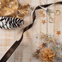Product Brown taffeta gift ribbon for festive decoration, 15mm wide, 10m long