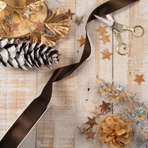 Product Brown taffeta ribbon on a roll, versatile for decoration, 25mm wide, 50m long