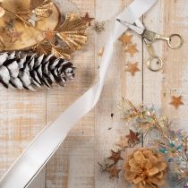 Product Decorative taffeta ribbon, white, 25mm wide, 50m long