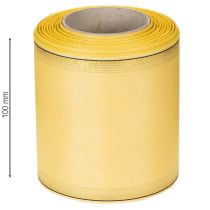 Product Decorative moiré wreath ribbon in yellow with gold edge, width 100mm, length 25m for floristry and decoration