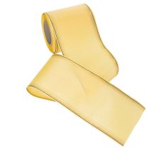 Product Decorative moiré wreath ribbon in yellow with gold edge, width 100mm, length 25m for floristry and decoration