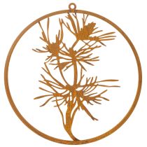 Product Decorative metal ring, weathered steel wall decoration, pine branch Ø38cm