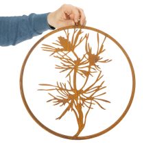 Product Decorative metal ring, weathered steel wall decoration, pine branch Ø38cm