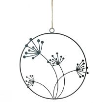 Product Decorative metal ring, black, hanging decoration, flowers, Ø23cm, set of 2, summer wall decoration