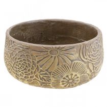 Decorative bowl ceramic gold flowers brown Ø23.5cm H11.5cm