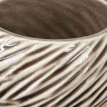 Product Ceramic Flower Pot Spiral Decor Beige Brown Ø9cm 4pcs