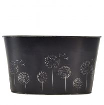 Product Decorative bowl metal oval black silver flowers 20.5×12.5×12cm