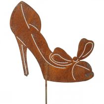 Ladies shoe as a plug, garden decoration, princess shoe with bow patina H19.5cm