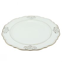 Product Decorative plate round plastic antique plate white gold Ø33cm