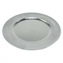 Decorative plate round plastic decorative plate silver Ø33cm