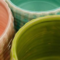 Ceramic planter, mini planter, ceramic decoration, decorative pot, basket pattern mint / green / pink Ø7.5cm 6pcs
