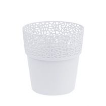Decorative pot plastic white Ø13cm H13.5cm 1p