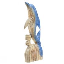 Dolphin figure maritime wooden decoration hand carved blue H59cm