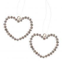 Decorative heart gold to hang with rhinestones 6pcs