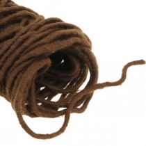 Wick thread dark brown, wool cord with wire, florist supplies L30m