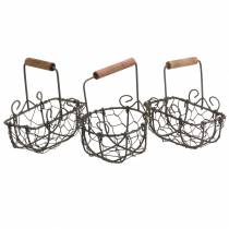 Product Mini wire basket variation with wooden handle rust brown H10.5–11.5cm 9 pcs