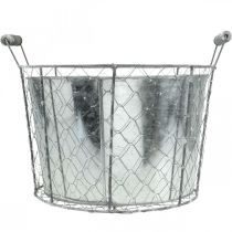 Product Wire basket with metal bowl, plant pot, spring decoration, silver, whitewashed, shabby chic, Ø29cm H22cm