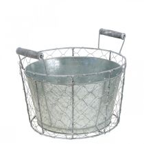 Basket for planting, wire basket with plant pot, spring basket silver, washed white, shabby chic Ø26cm H22cm