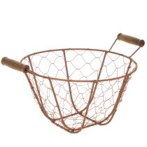 Product Vintage round wire basket with wooden handles, metal basket, rust finish, Ø22cm