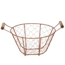 Product Vintage round wire basket with wooden handles, metal basket, rust finish, Ø22cm