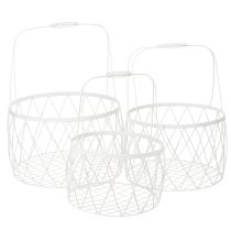 Product Wire basket with handle, white metal, Ø25/30/35cm, set of 3