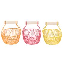 Product Wire basket with wooden handle. Handy design. Ideal for spring decorations, home and office. 17cm, 6 pieces.