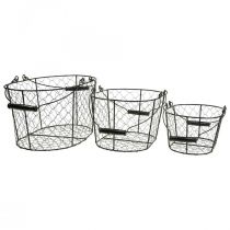 Product Wire basket with handles black metal 35/31/27cm set of 3