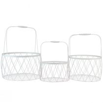 Product Wire basket with handle basket white metal Ø25/30/35cm set of 3