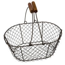 Product Wire basket oval with handle 27x16.5cm H13.5cm brown