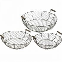 Wire basket round with handles basket grey-brown Ø32/36/40cm set of 3
