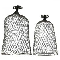 Product Decorative bell made of metal, climbing aid, wire hood brown, patina H50/41cm Ø30/25cm, set of 2