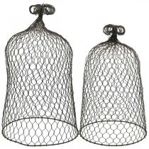 Product Decorative bell made of metal, climbing aid, wire hood brown, patina H50/41cm Ø30/25cm, set of 2