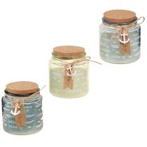 Product Scented Candles in Glass Fish Candles Maritime Blue Green H11cm 3pcs