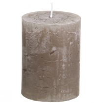 Product Solid-colored brown pillar candles 60×80 mm, set of 4. Rustic decorative candles for a cozy atmosphere.