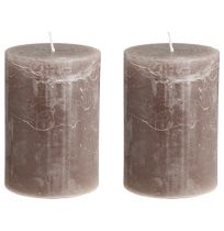 Product Solid-colored brown pillar candles, 85x120mm, set of 2, long-burning, decorative
