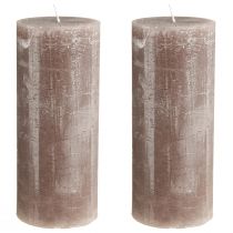 Product Large brown pillar candles, solid-colored smoky brown, rustic design, 100h burn time, elegant decoration, set of 2, 85x200mm