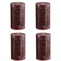 Product Set of 4 Burgundy pillar candles, solid color, 70x120mm - Decorative candles for home ambience &amp; wellness