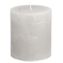 Product Solid-color candles, light grey, pillar candles 70×80mm, 4 pieces, rustic decoration for home &amp; garden