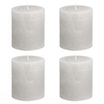 Product Solid-color candles, light grey, pillar candles 70×80mm, 4 pieces, rustic decoration for home &amp; garden